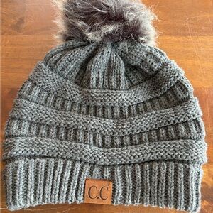 C.C Gray Knit Beanie with Pom